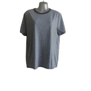 Broken English Grey and Navy Striped Crewneck Tee • Used • Size: Large